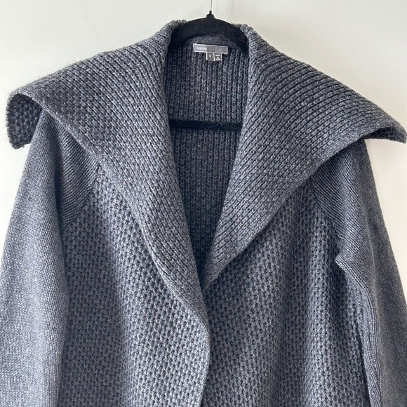 Vince Gray Wool Yak Textured Honeycomb Chunky Knit Open Cardigan - Picture 2 of 16